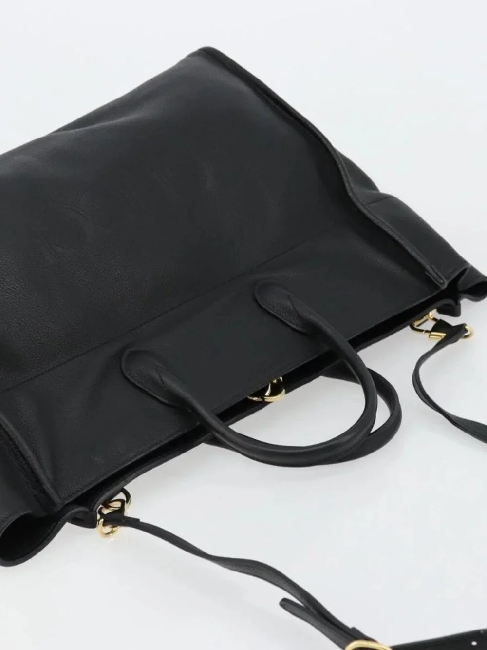GUCCI Tote Bag Leather 2way Black Gold 674837 Auth